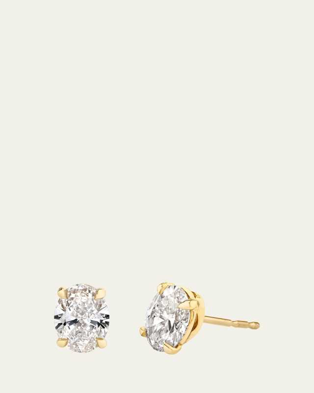 14K White Gold Oval Solitaire Lab Grown Diamond Stud Earrings, 1.00tcw